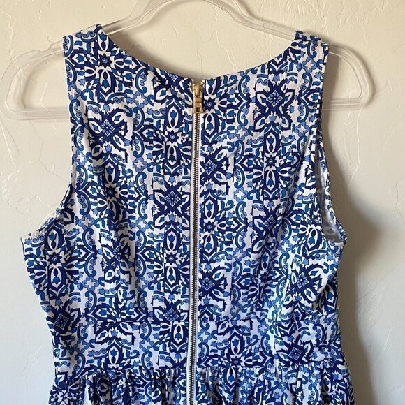 MILLY for DESIGN NATION Fit and Flare Blue White Floral Printed Dress - Picture 7 of 10